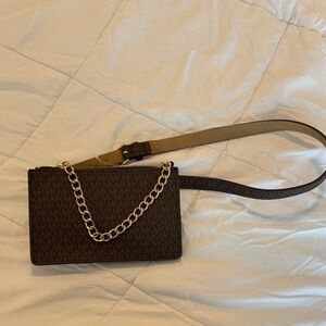 Michael Kors Brown Logo Crossbody with Gold Chain